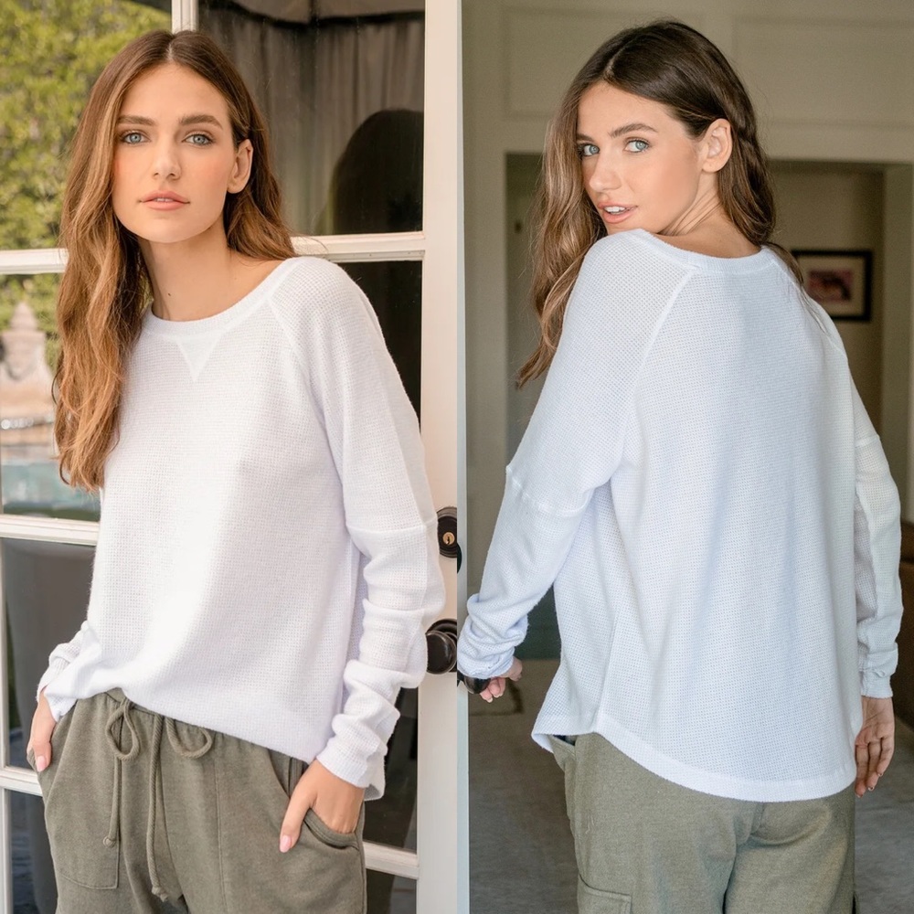 Lulus | Cozy Night In White Waffle Knit Long Sleeve Top